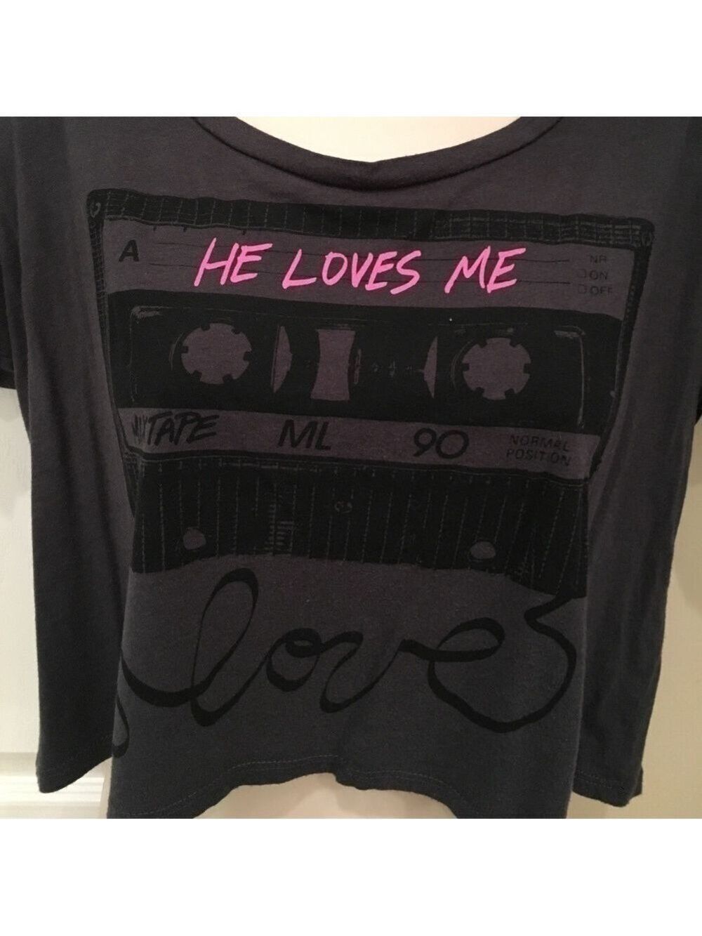 STRANDED Dark Gray Crop Tee "He Loves Me" Tee (S) - Picture 3 of 4